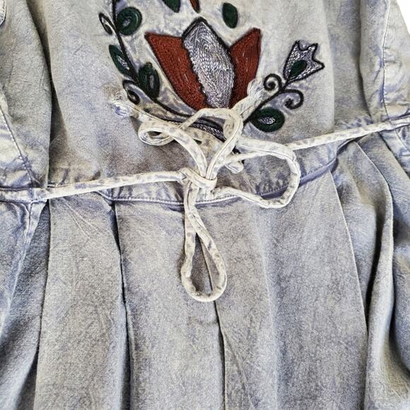 Embroidered Chambray Midi Dress Teacher Retro 90s - Picture 5 of 8